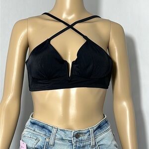 Shade & Shore Black Bikini Top Textured Under Wire (Z97RL9)